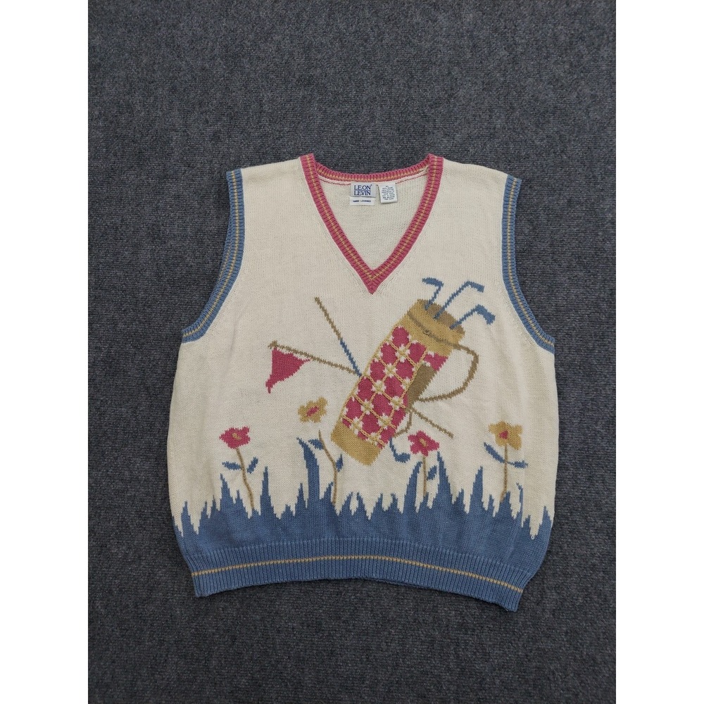 Leon Levine Sweater Vest Womens XL Golf‎ Clubs Hand Loomed V Neck Coastal Granny